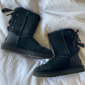 UGG Boots size 7 - Black suede with ties/tassel